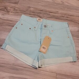 Levi's 501 Shorts Womens 28 Mint Green Mid Rise Cuff Hem Denim Button Fly‎ NEW